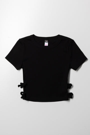 Rib Top With Cut Out Detail Black