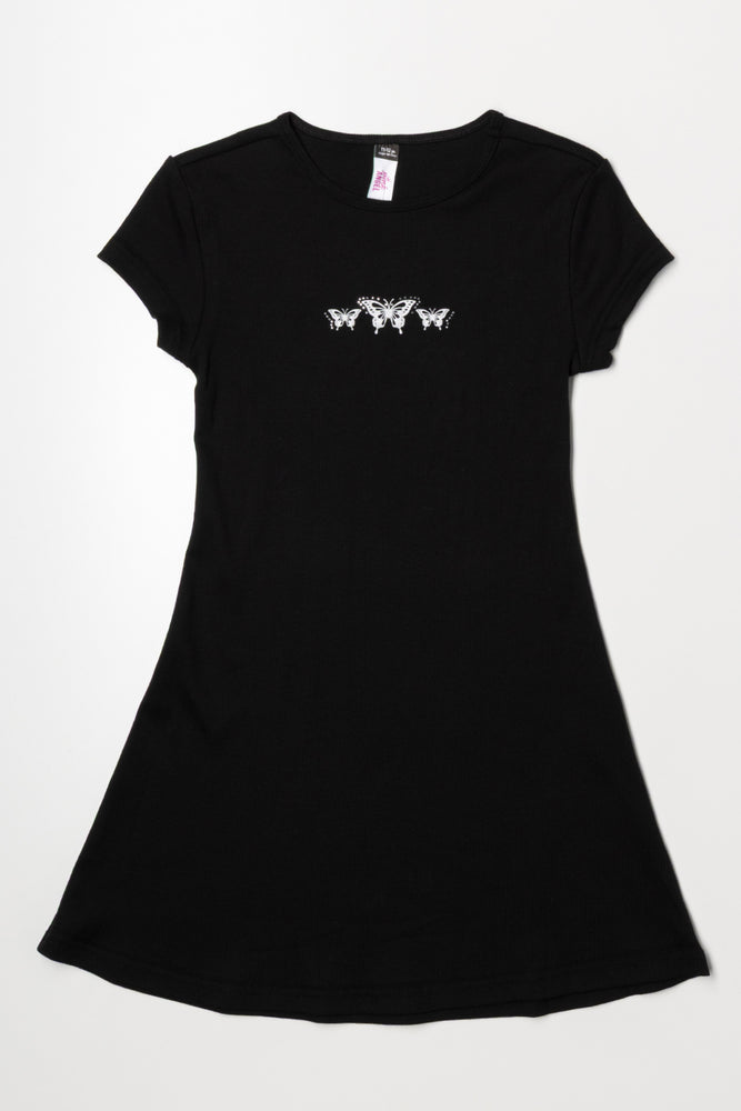 Butterfly Skater Dress Black