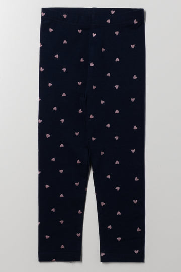 Glitter Heart Leggings Navy