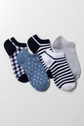 5 Pack Lowcut Socks Blue, Black And Grey