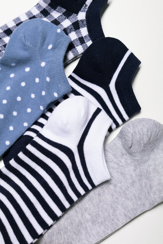 5 Pack Lowcut Socks Blue, Black And Grey (1)
