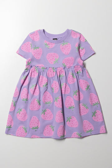 Strawberry Short Sleeve Dress Purple
