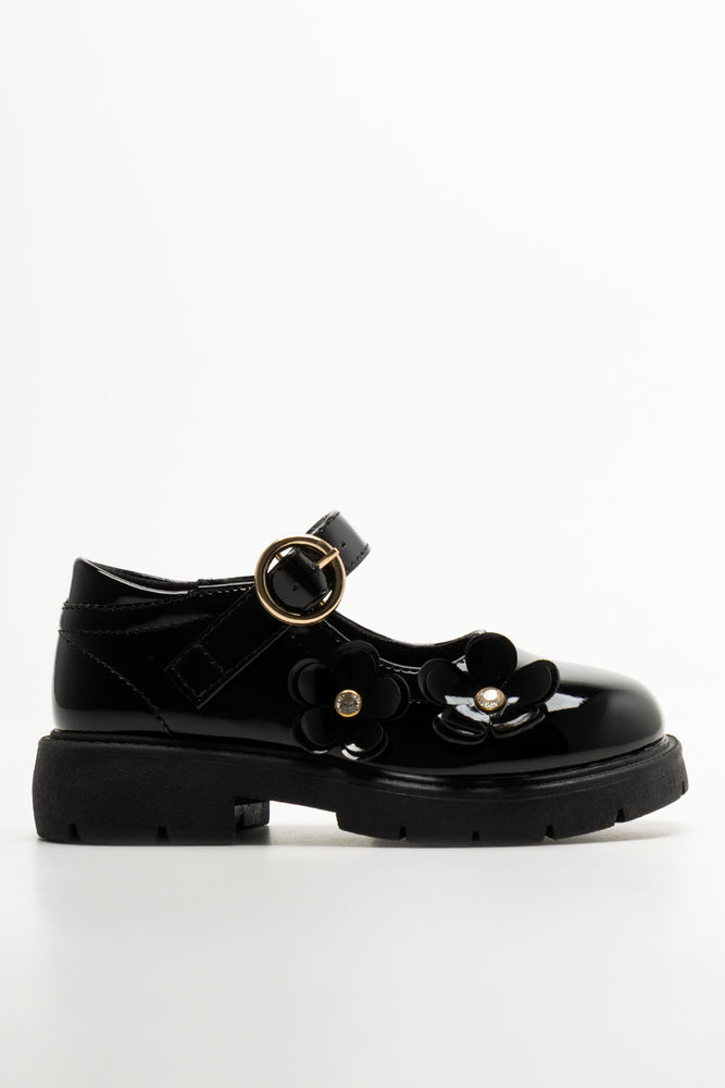 Bow Trim Chunky Shoes Black