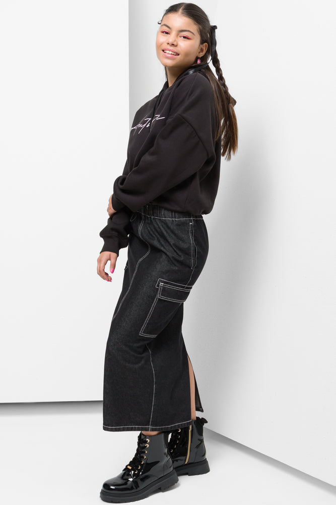 Cropped Bubble Hem Tracktop Black