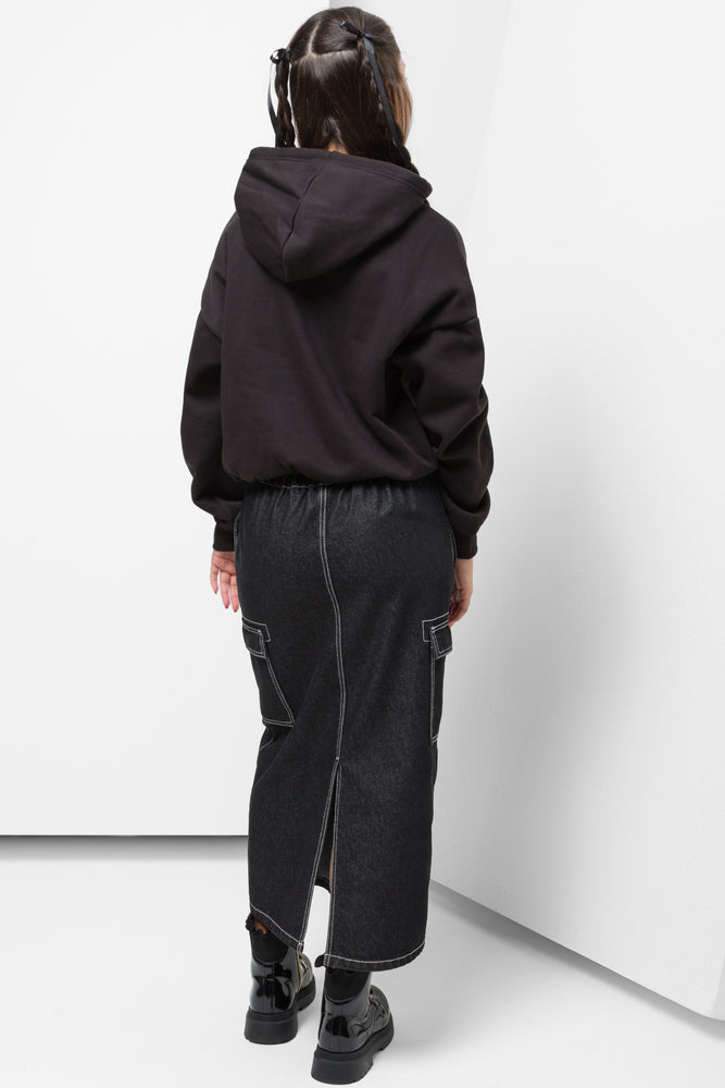 Cropped Bubble Hem Tracktop Black (2)