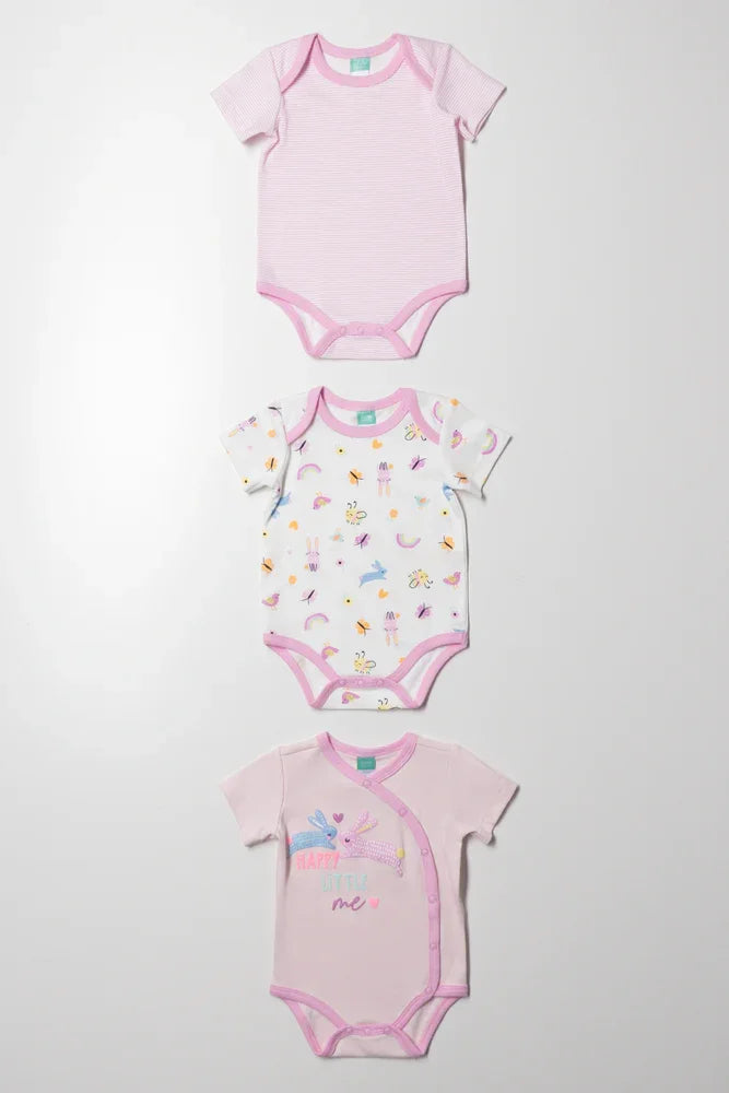 3 Pack Short Sleeve Bodyvests Pink