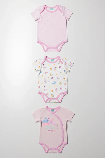3 Pack Short Sleeve Bodyvests Pink