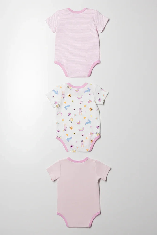 3 Pack Short Sleeve Bodyvests Pink (2)