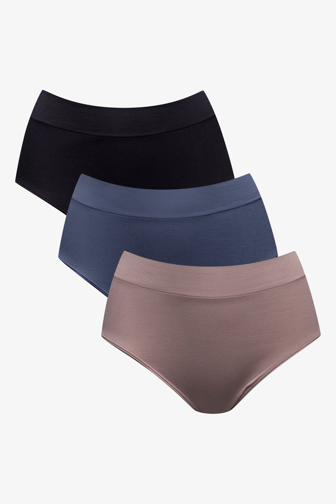 3 Pack Seam Free Panties Black Blue And Natural