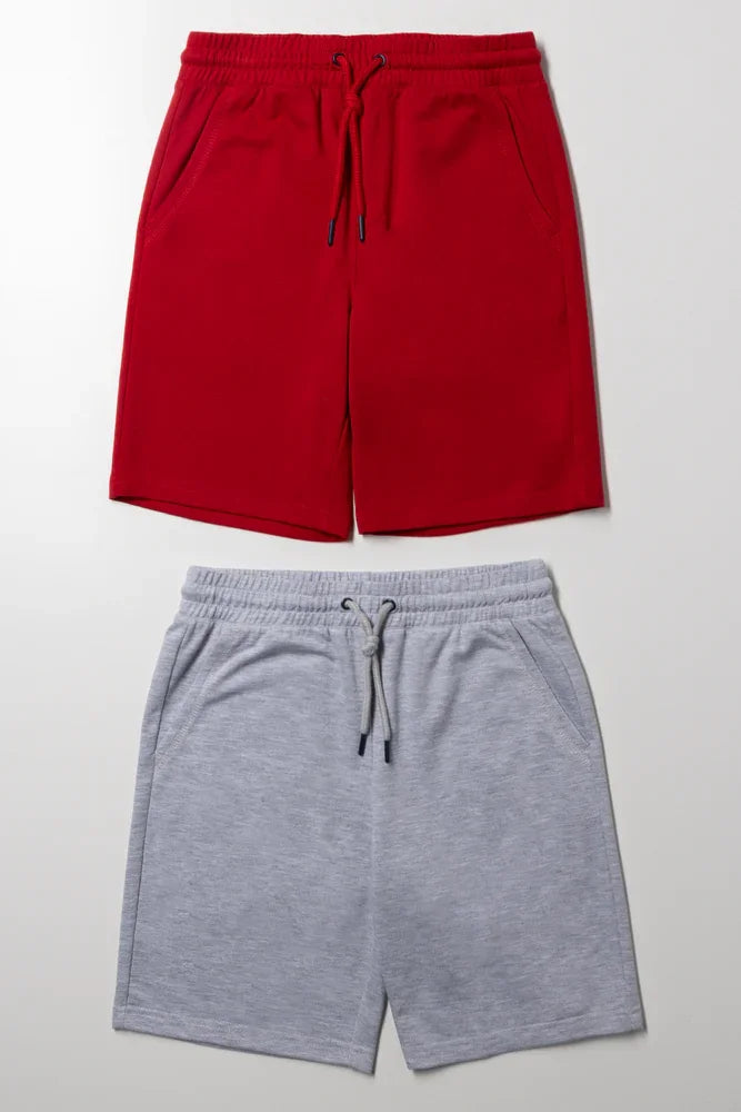 2 Pack Knit Shorts Red And Grey