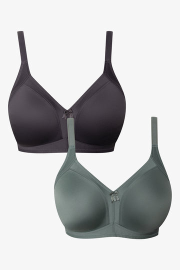 Plus Size 2 Pack Smooth Non Padded Wire Free Bra Grey And Green