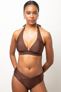 Ruched Halter Neck Bikini Top Brown