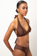 Ruched Halter Neck Bikini Top Brown (1)