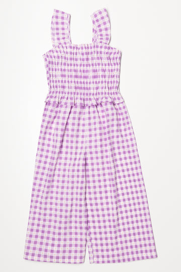 Check Smocked Jumpsuit Violet