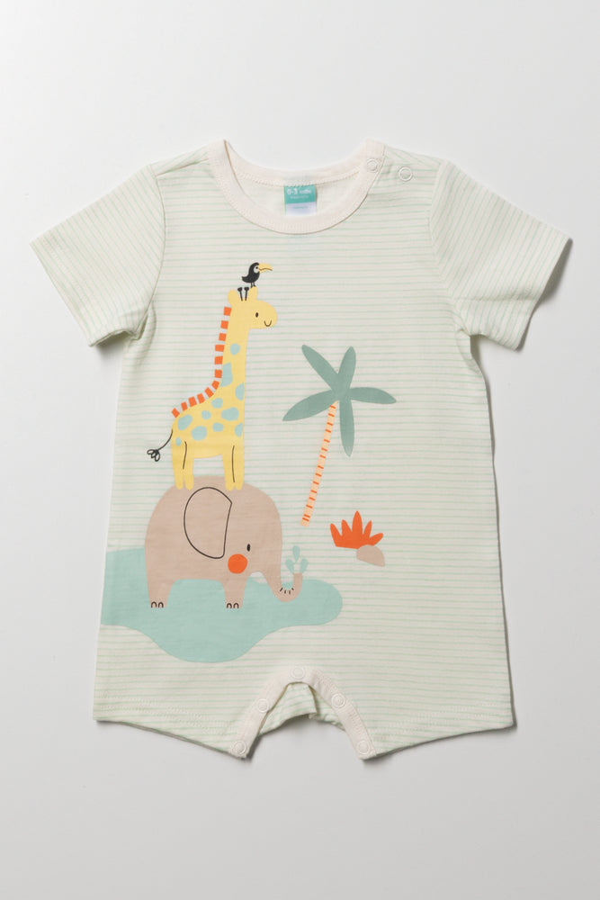Safari Stripe Romper Green