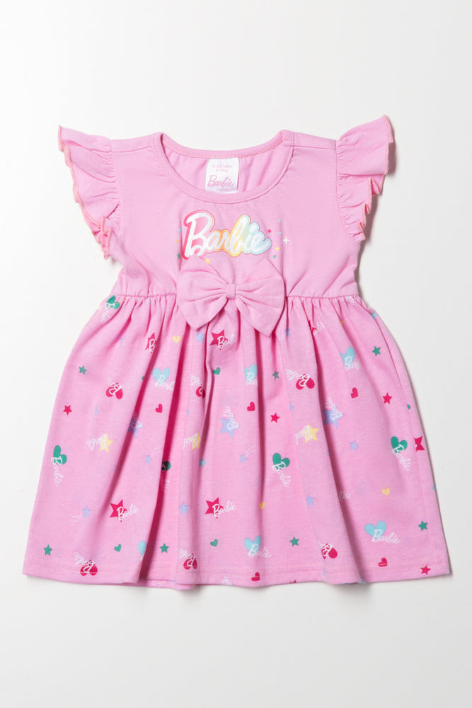 Barbie Flutter Sleeve Dress With Bow Pink