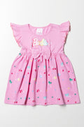Barbie Flutter Sleeve Dress With Bow Pink