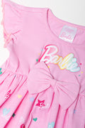 Barbie Flutter Sleeve Dress With Bow Pink (1)