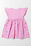 Barbie Flutter Sleeve Dress With Bow Pink (2)