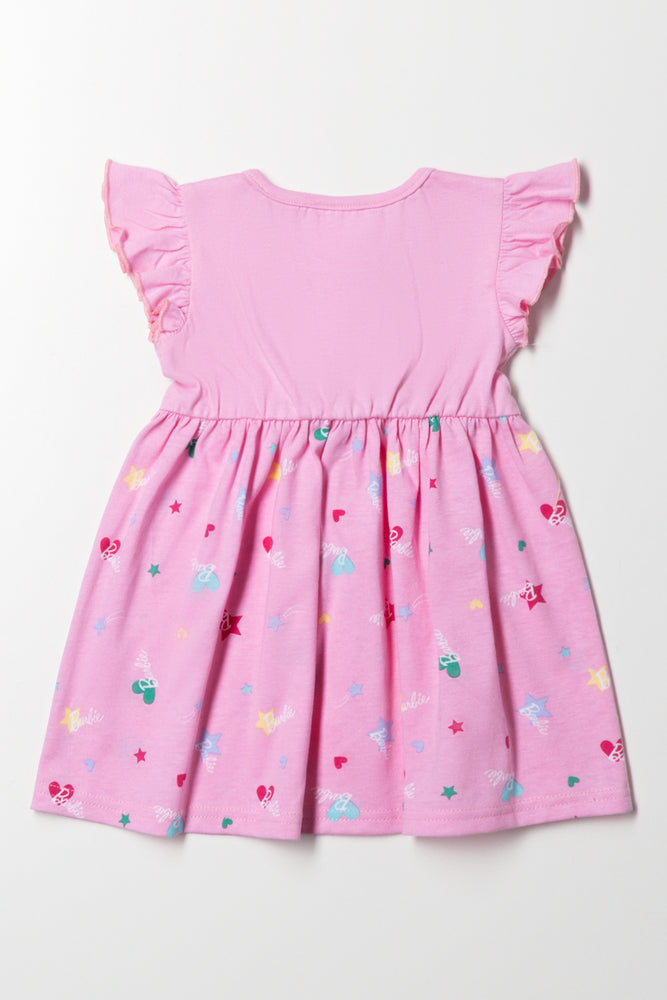 Barbie Flutter Sleeve Dress With Bow Pink (2)