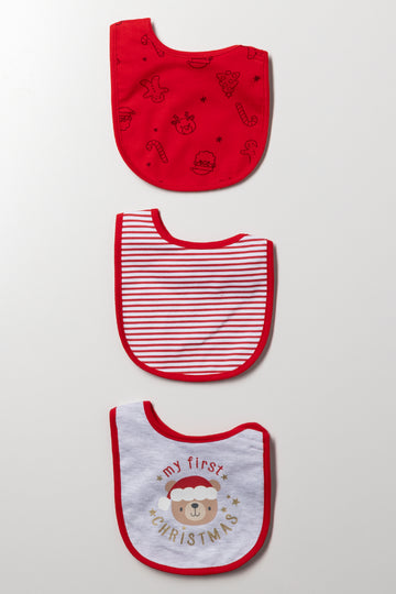 3 Pack Christmas Bibs Red
