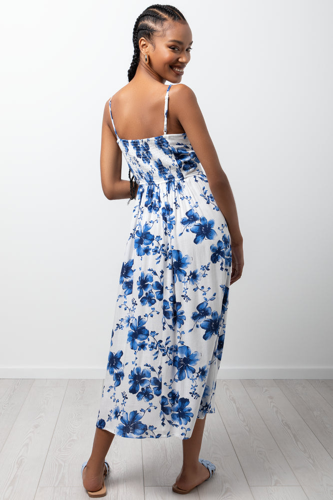 Floral Fit And Flare Dress Blue And White (2)