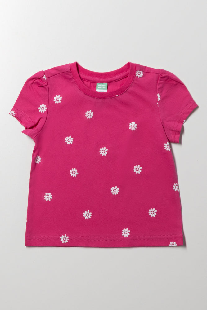Flower Puff Sleeve T-Shirt Pink
