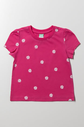 Flower Puff Sleeve T-Shirt Pink