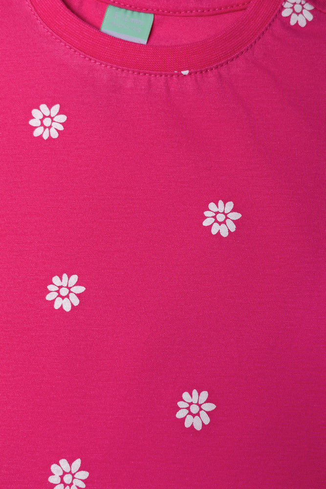 Flower Puff Sleeve T-Shirt Pink (1)