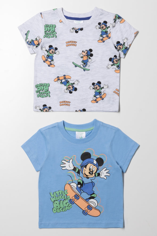 Mickey Mouse 2 Pack T-Shirts Grey And Blue