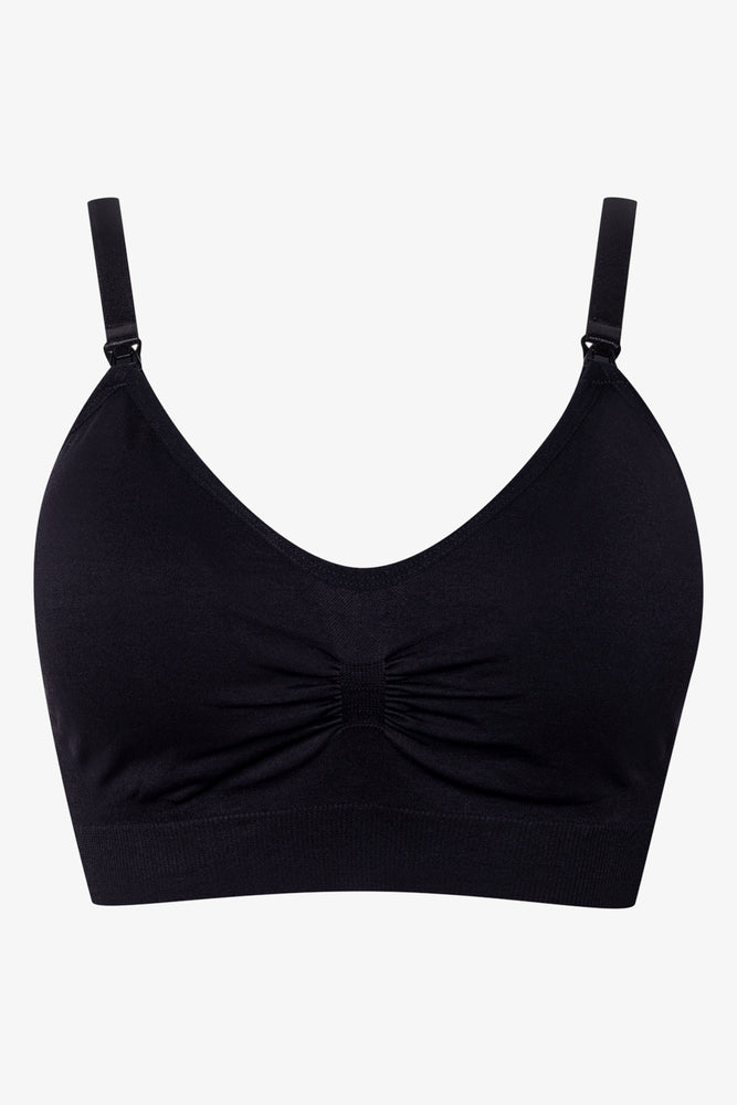 2 Pack Seamfree Lace Trim Padded Nursing Bras Black (2)