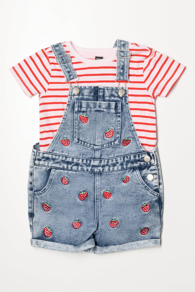 Strawberry Dungaree Set Blue