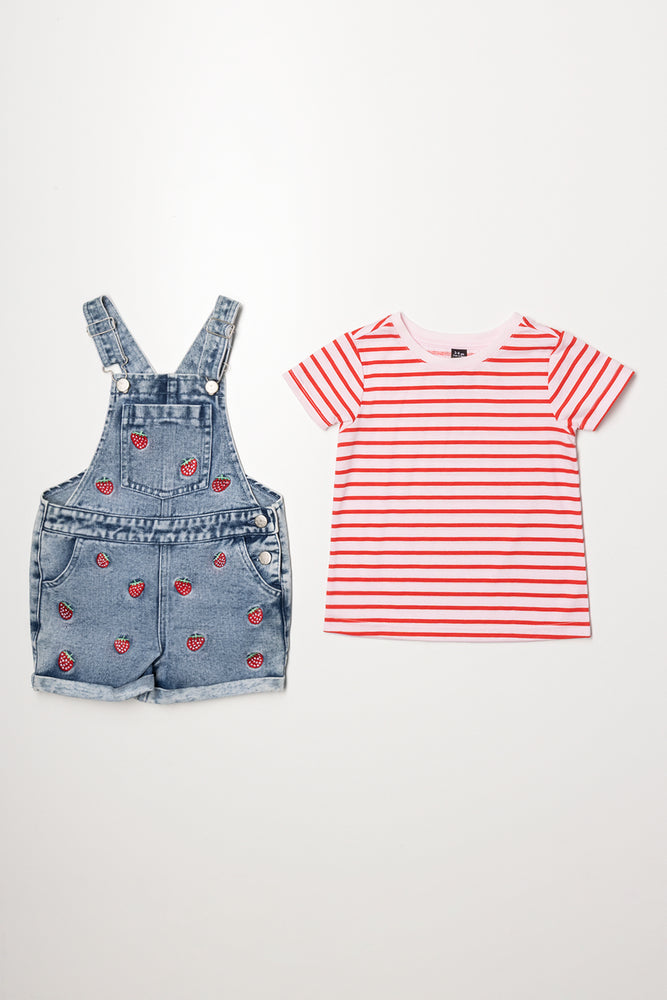 Strawberry Dungaree Set Blue (2)
