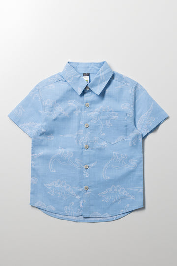 Short Sleeve Linen Blend Shirt Blue