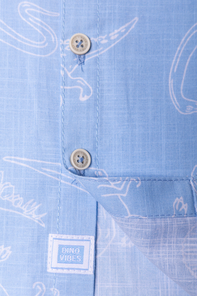 Short Sleeve Linen Blend Shirt Blue (2)