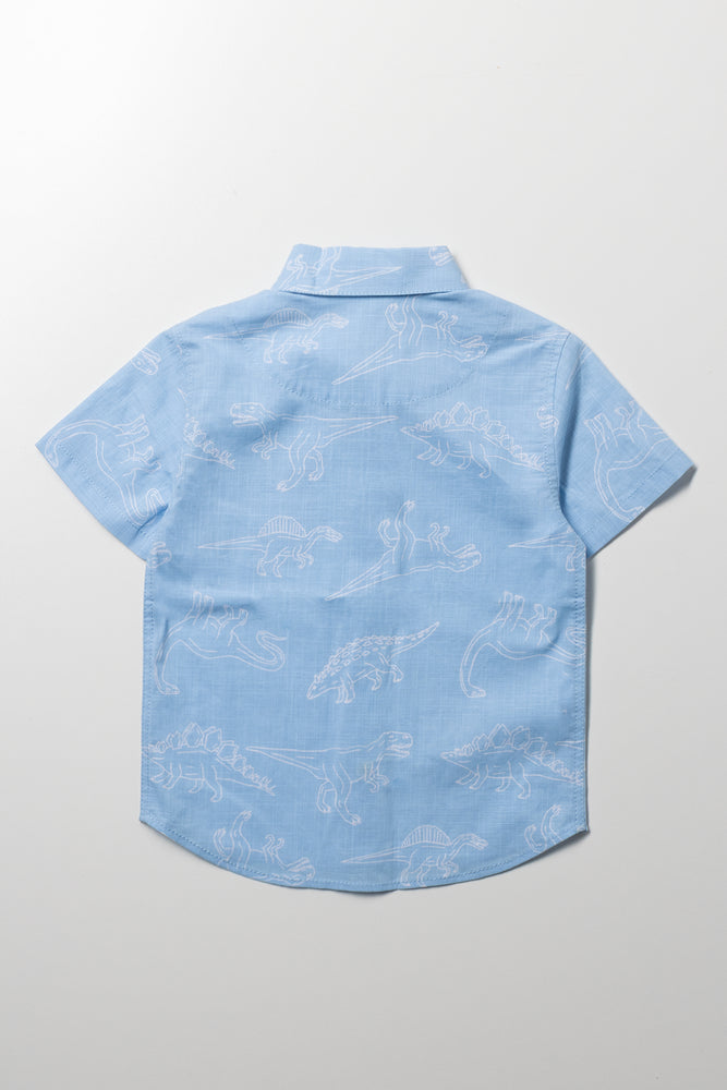 Short Sleeve Linen Blend Shirt Blue (3)