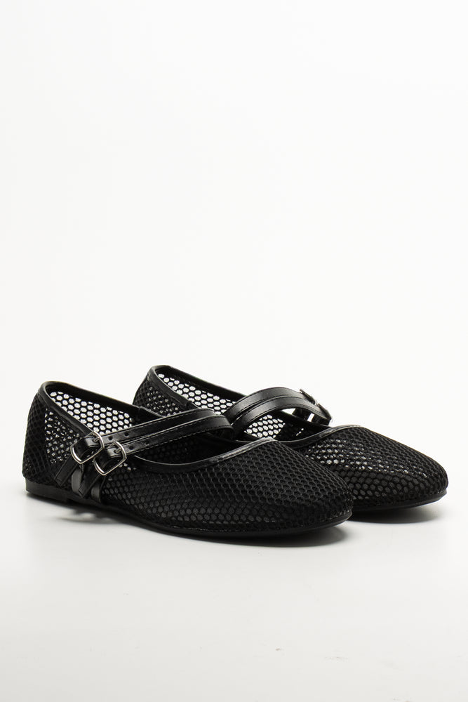 Mesh Mary-Jane Pump Black
