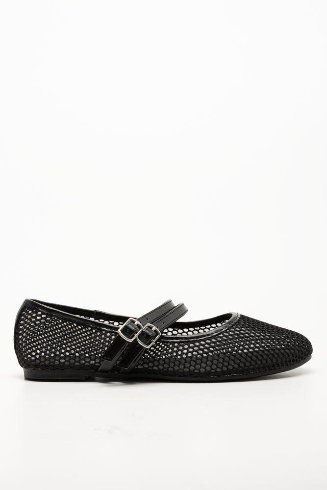 Mesh Mary-Jane Pump Black