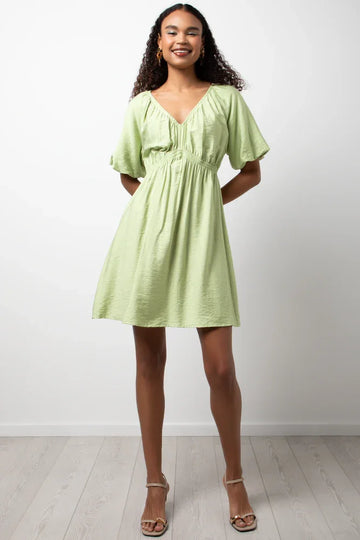 Short Puff Sleeve Dress Green