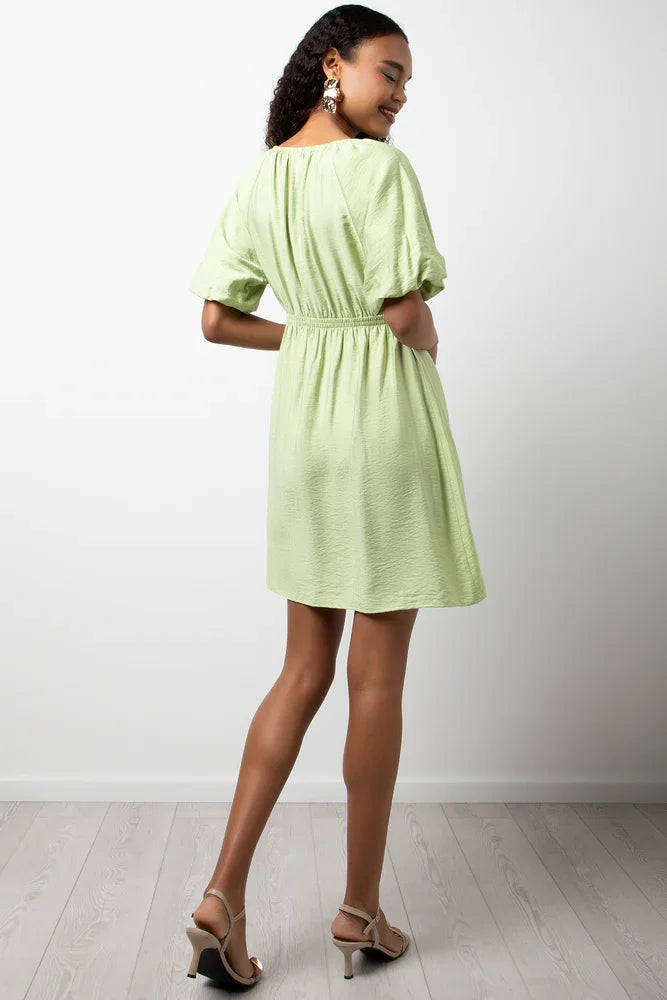 Short Puff Sleeve Dress Green (2)