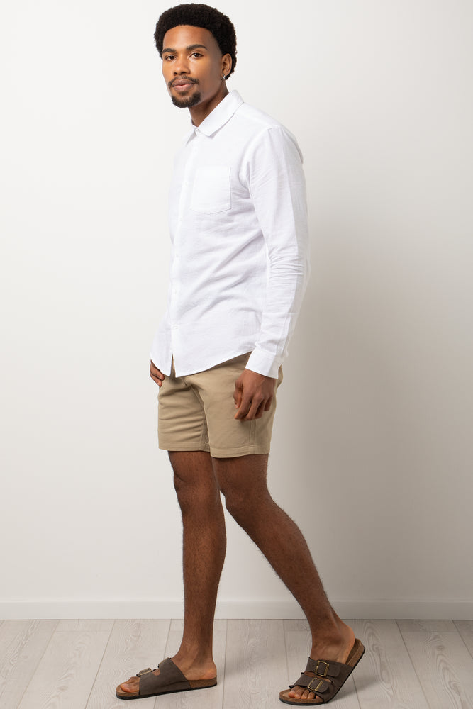 Long Sleeve Linen Blend Shirt White (1)