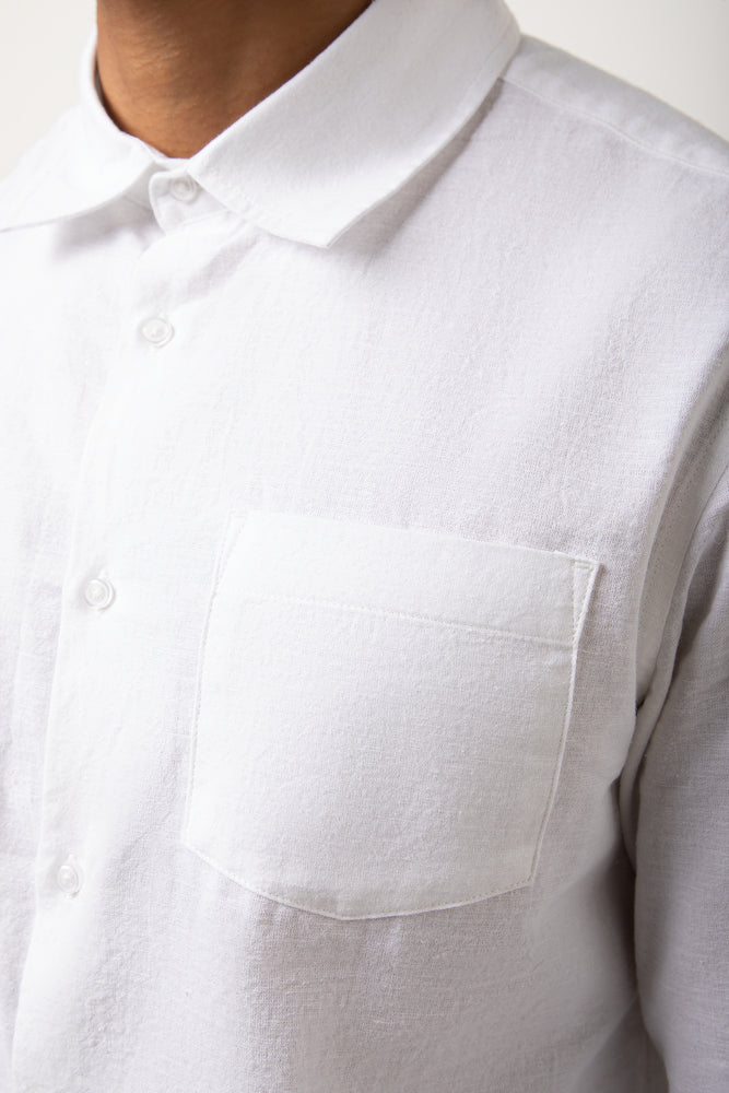 Long Sleeve Linen Blend Shirt White (3)