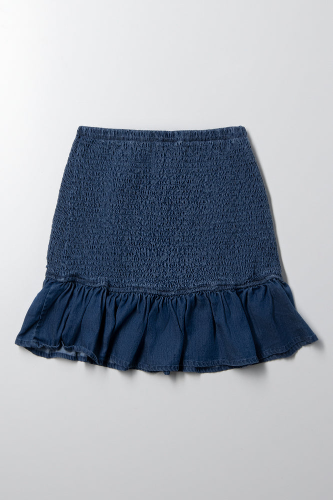 Denim Skirt With Frill Blue (2)