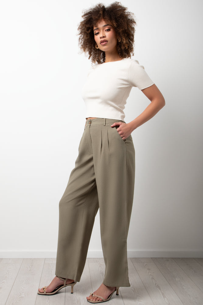 Wide Leg Tailored Pants Green (2)