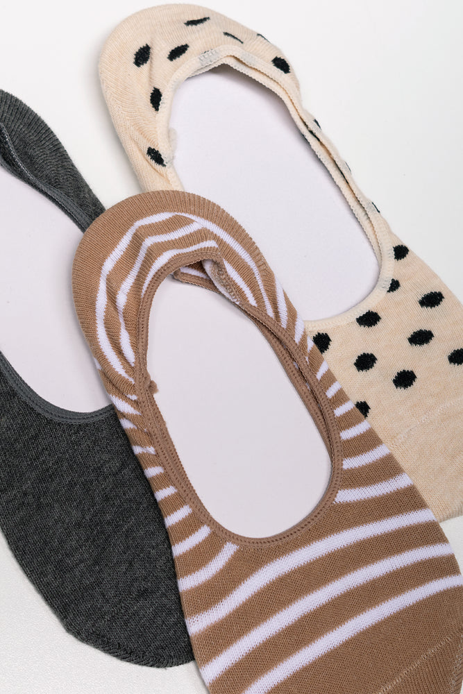 3 Pack Footliner Socks Natural, Brown And Grey (1)