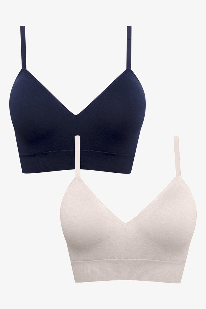2 Pack Seam Free Bralette Navy & Natural