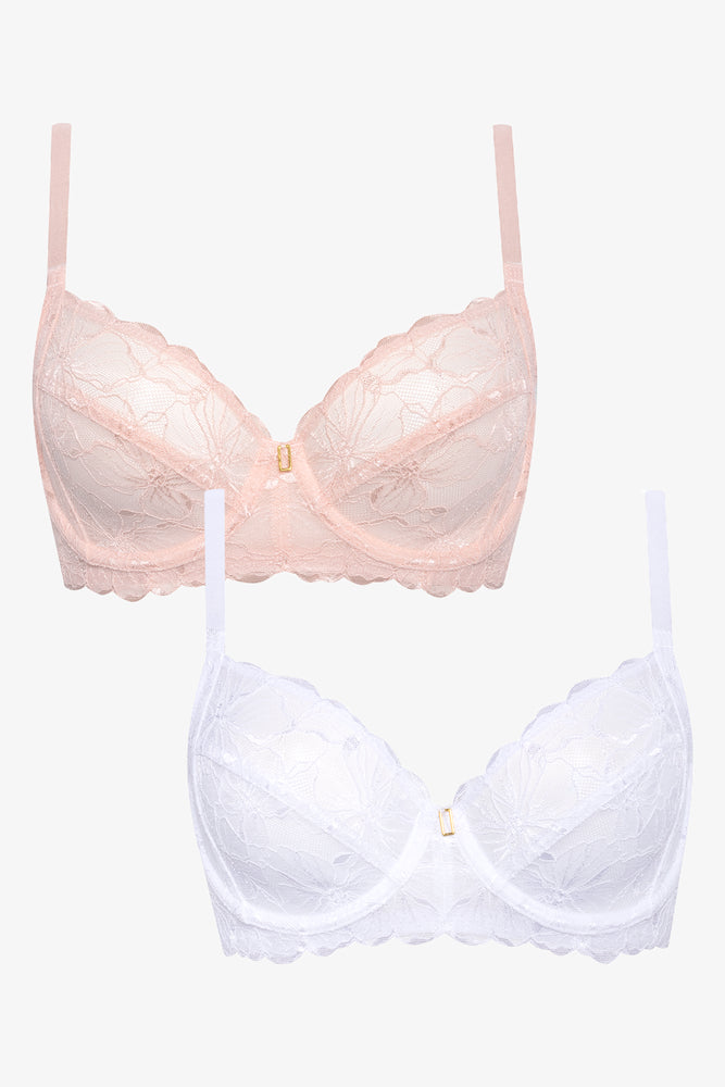 2 Pack Lace Non Padded Underwire Bra Natural And White