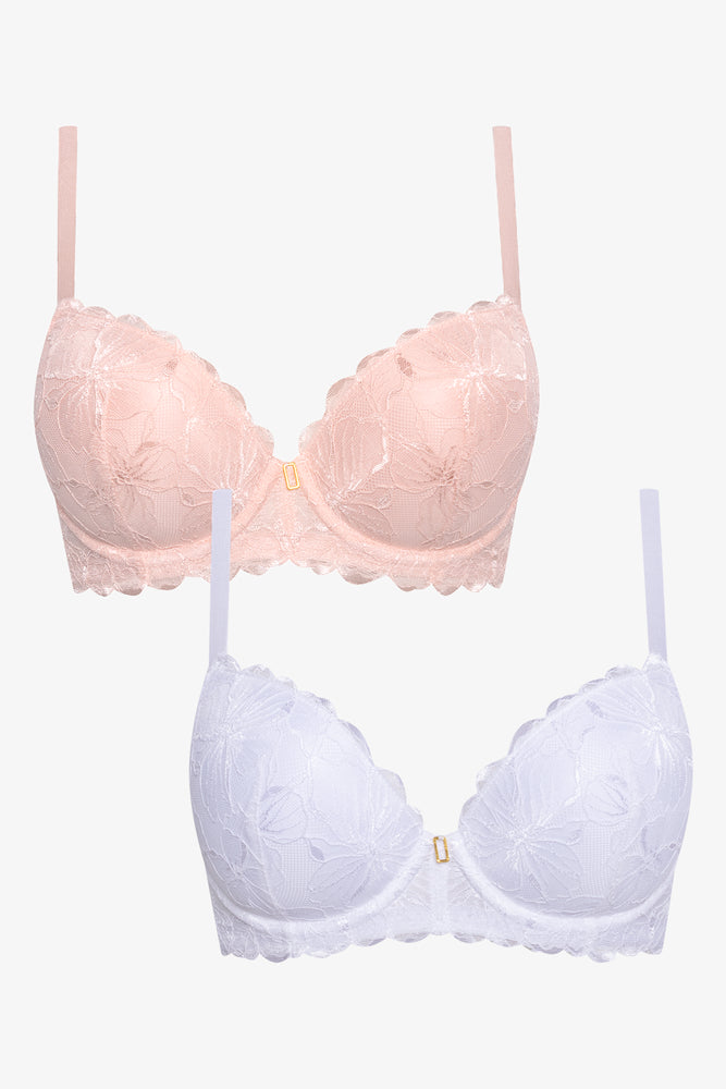 2 Pack Lace Balconette Bra Pink And White (1)