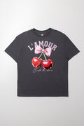 Oversized T-Shirt with Cherry Print Charcoal