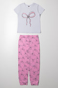 Bow Pyjama Set Grey And Pink